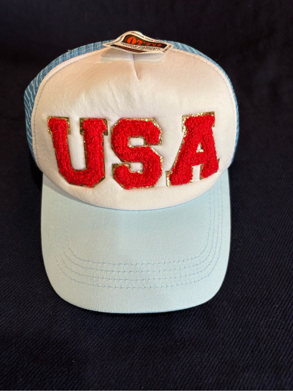 OTTO Light Blue & White Mesh Trucker Hat with USA Tag
